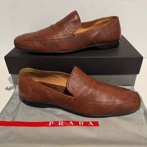 Prada Men's Brown Leather Slip-On Loafers Size 9.5
